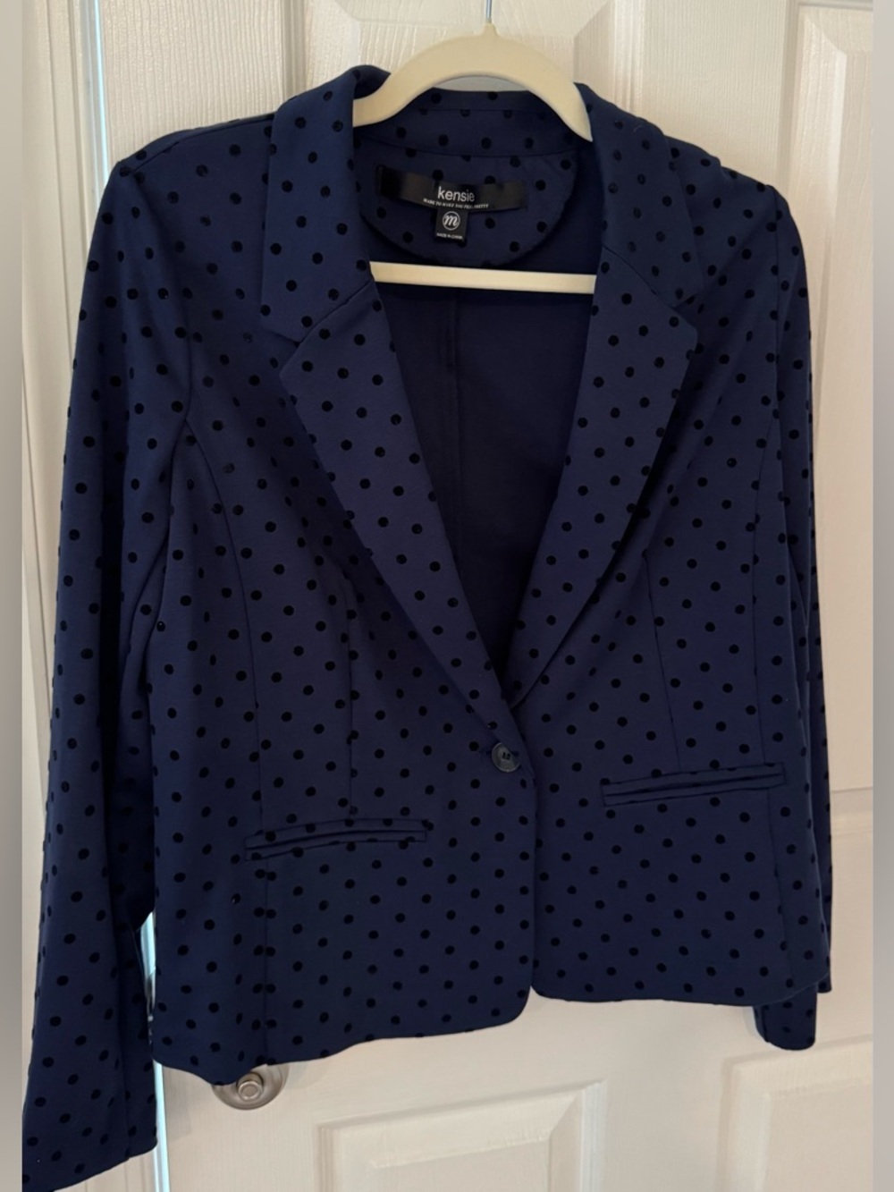 kensie Navy Blazer with Black Polka Dots